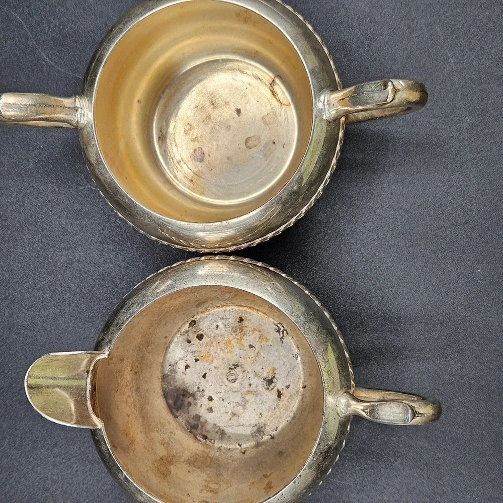 FB Rogers Silver Co Silver Plate Creamer and Sugar Bowl Set Rope Twist